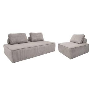 Ensemble chauffeuses en velours côtelé 3 places gris clair