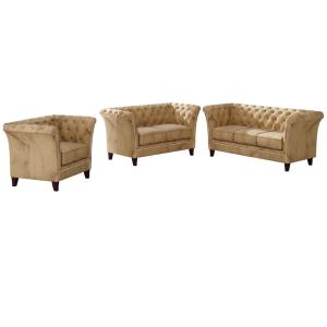 Ensemble Chesterfield 3 2 1 en velours beige avec pieds en…