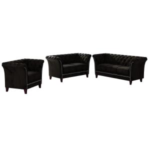 Ensemble Chesterfield 3 2 1 en velours noir avec pieds en b…