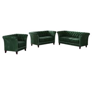 Ensemble Chesterfield 3 2 1 en velours vert avec pieds en b…