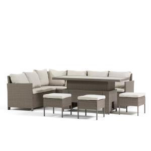 Ensemble d'extérieur d’angle en résine tressée avec table…