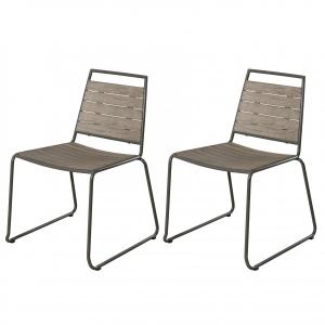 Ensemble de 2 chaises de jardin en teck teinté grisé