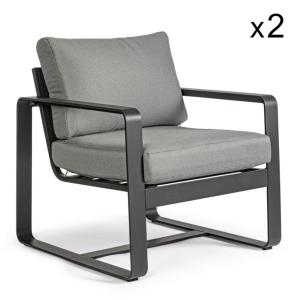 Ensemble de 2 fauteuils en aluminium anthracite et tissu gr…