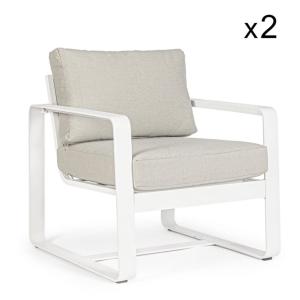 Ensemble de 2 fauteuils en aluminium blanc et tissu gris to…