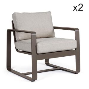 Ensemble de 2 fauteuils en aluminium café et tissu gris tou…