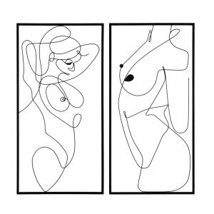 Ensemble de 2 panneaux décoratifs 3D femmes en métal noir 5…
