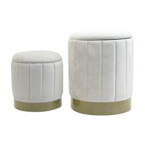 Ensemble de 2 poufs de rangement en tissu effet velours bla…