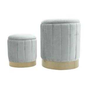 Ensemble de 2 poufs de rangement en tissu effet velours gris