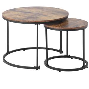 Ensemble de 2 tables basses gigognes rondes effet bois noyer