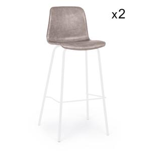 Ensemble de 2 tabourets en simili cuir beige et pieds en ac…