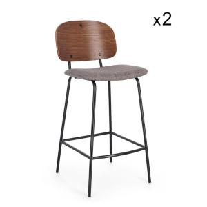 Ensemble de 2 tabourets en tissu gris et bois de peuplier b…