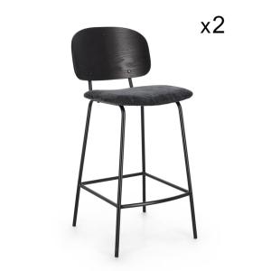 Ensemble de 2 tabourets en tissu gris foncé et bois de peup…