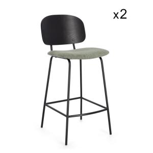 Ensemble de 2 tabourets en tissu vert et bois de peuplier n…