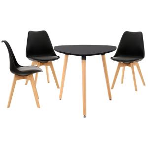 Ensemble de 3 chaises et 1 table en bois Noir