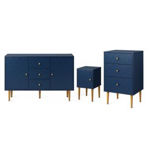 Ensemble de 3 meubles bleu marine avec pieds bois