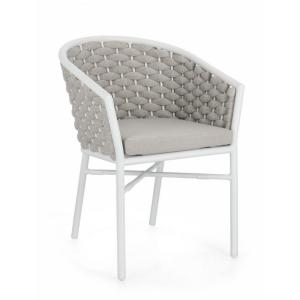 Ensemble de 4 chaises en aluminium blanc et corde tressée g…