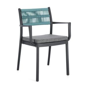 Ensemble de 4 chaises en polypropylène anthracite, corde tr…