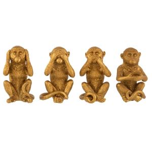 Ensemble de 4 Figurines singes en résine or