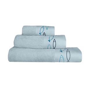 Ensemble de bain brodé 3 pièces en coton Bleu Arctic