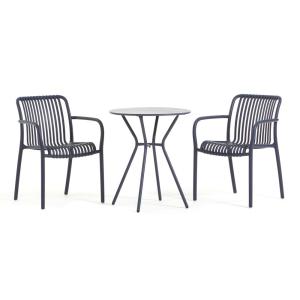 Ensemble de balcon avec table ronde et deux chaises bleu