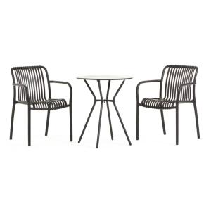 Ensemble de balcon avec table ronde et deux chaises noir