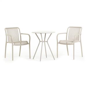 Ensemble de balcon avec table ronde et deux chaises sable