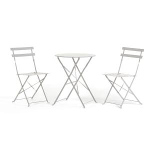 Ensemble de balcon pliable en métal avec table ronde gris