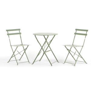 Ensemble de balcon pliable en métal avec table ronde vert