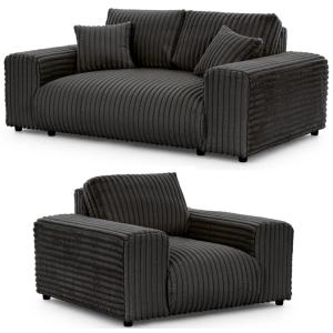 Ensemble de canapé 2 1 en velours côtelé gris foncé