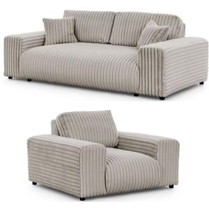 Ensemble de canapé 3 1 en velours côtelé gris clair