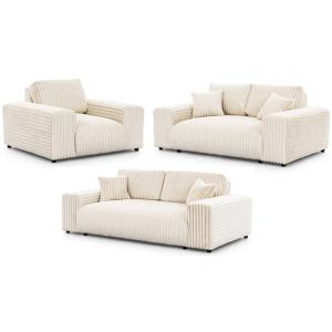 Ensemble de canapé 3 2 1 en velours côtelé beige clair