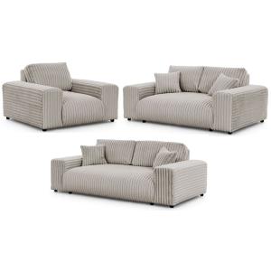 Ensemble de canapé 3 2 1 en velours côtelé gris clair