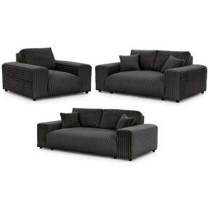 Ensemble de canapé 3 2 1 en velours côtelé gris foncé