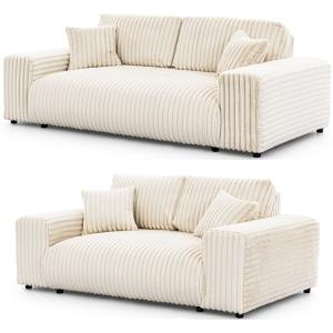 Ensemble de canapé 3 2 en velours côtelé beige clair