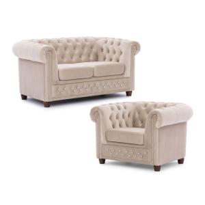 Ensemble de canapé Chesterfield 2 1 en velours beige