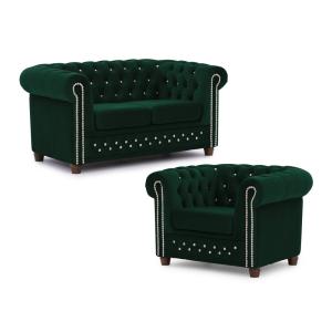 Ensemble de canapé Chesterfield 2 1 en velours bouteille ve…