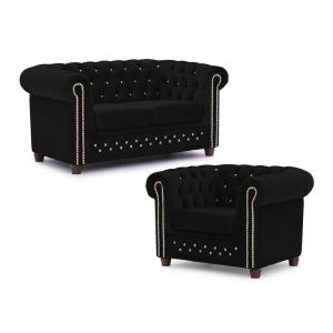 Ensemble de canapé Chesterfield 2 1 en velours noir