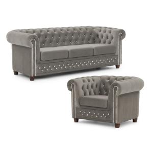 Ensemble de canapé Chesterfield 3 1 en velours gris