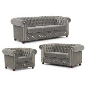 Ensemble de canapé Chesterfield 3 2 1 en velours gris