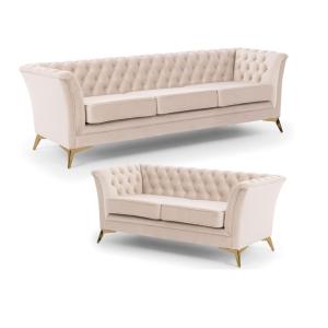 Ensemble de canapé Chesterfield 3 2 en velours beige