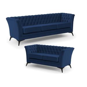 Ensemble de canapé Chesterfield 3 2 en velours bleu marine