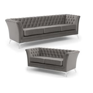 Ensemble de canapé Chesterfield 3 2 en velours gris