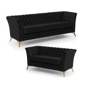 Ensemble de canapé Chesterfield 3 2 en velours noir