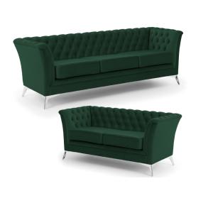 Ensemble de canapé Chesterfield 3 2 en velours vert