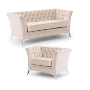 Ensemble de canapés Chesterfield 2 1 en velours beige