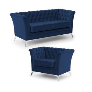 Ensemble de canapés Chesterfield 2 1 en velours bleu marine