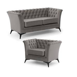 Ensemble de canapés Chesterfield 2 1 en velours gris