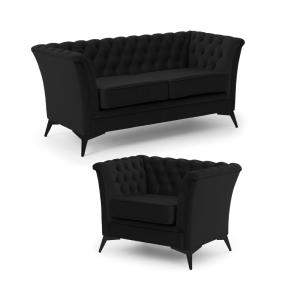 Ensemble de canapés Chesterfield 2 1 en velours noir