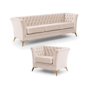 Ensemble de canapés Chesterfield 3 1 en velours beige