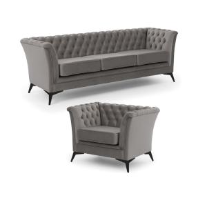 Ensemble de canapés Chesterfield 3 1 en velours gris